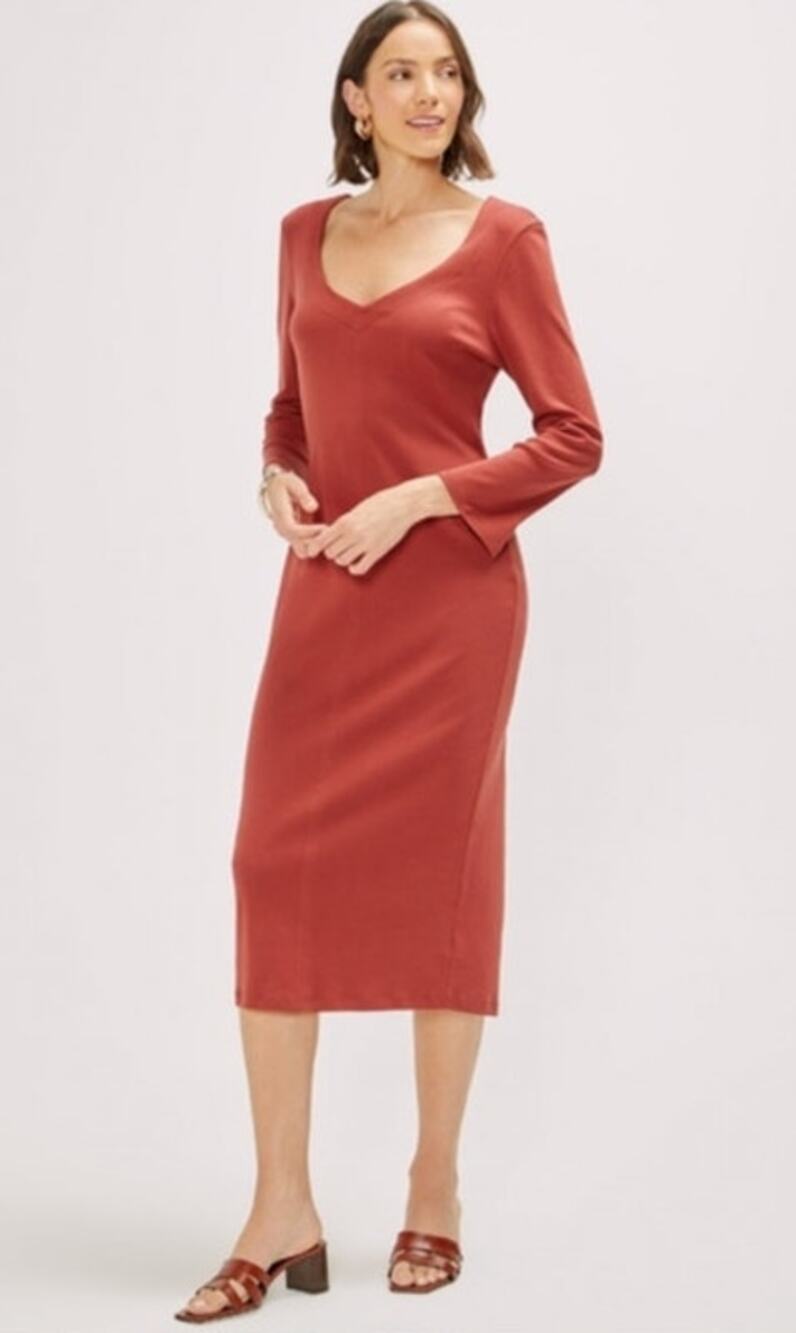 Three Dots V Neck Bell Sleeve Midi Dress Size XL